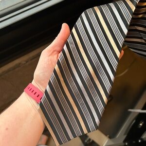 Striped Silk Tie - Black and Gold